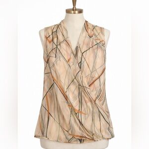 Banana Republic XS Sleeveless Abstract Print Wrap Blouse Cream Orange Top